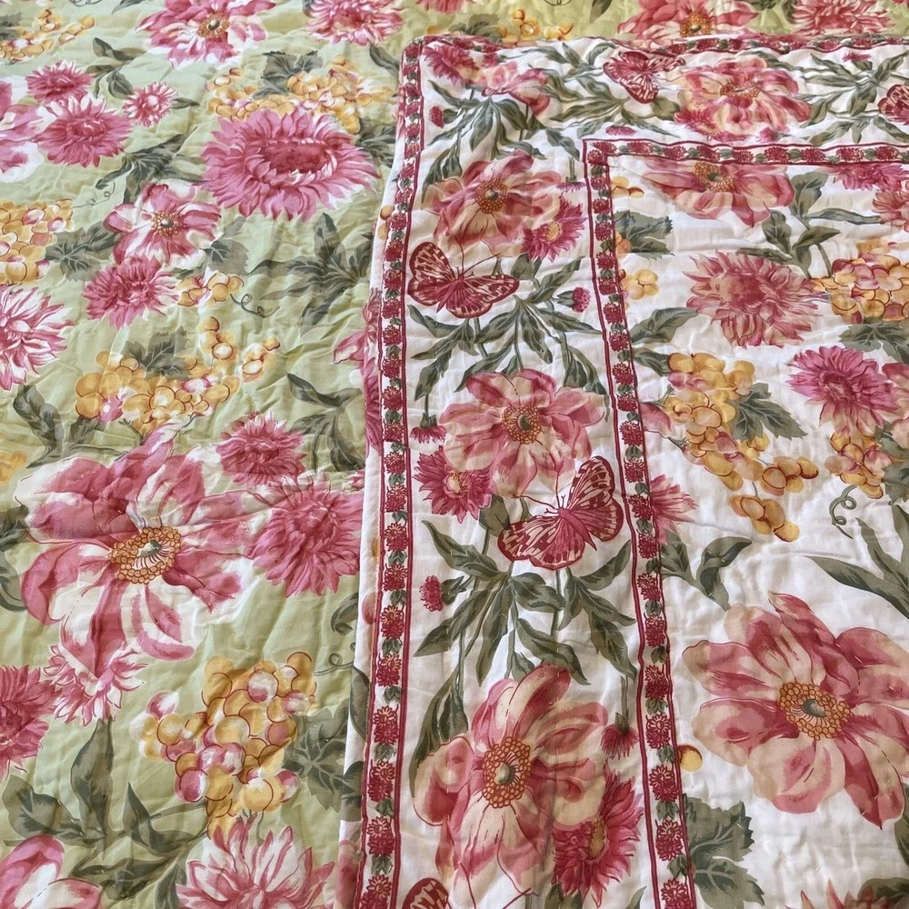 April Cornell QUEEN Size Quilt + 2 EURO Shams Pillow Cover Bedding Primavera New